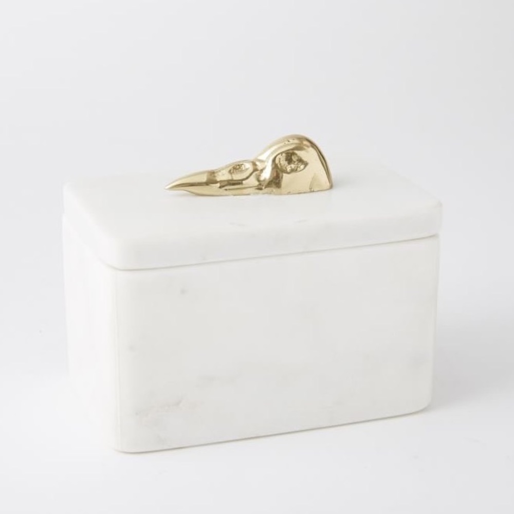 West Elm Marble/Brass Raven Skull Jewellery Box